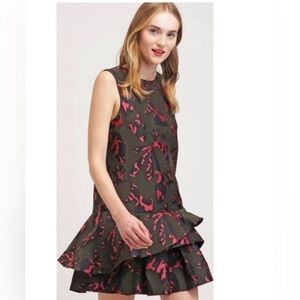 Banana Republic Jacquard Army Green/Pink Camouflage Drop-Waist Mini Dress